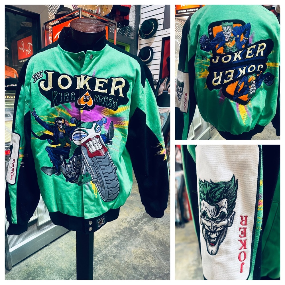 JH Designs “The Joker, King of Crazy” Vintage Green and Black Canvas Jacket